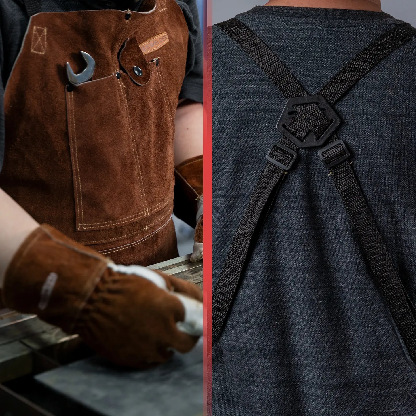YESWELDER Heavy Duty Cowhide Leather Welding Apron | 41" Length Flame Retardant Apron with 6 Storage Pockets for Welders, Blacksmiths, Woodworkers