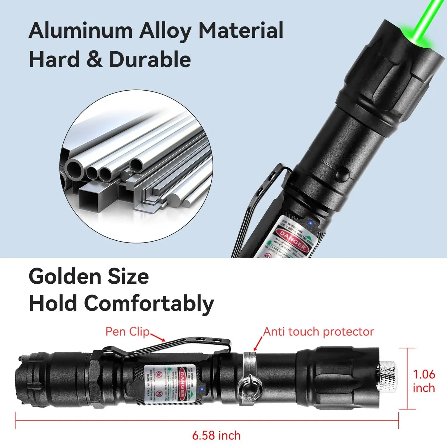 Rechargeable Laser Pointer, High Power Beam Light, Long Distance Range, for Use with TV LED LCD Screens, Suitable for Tactical, Office, Outdoor, and Construction Use, Powerful Light
