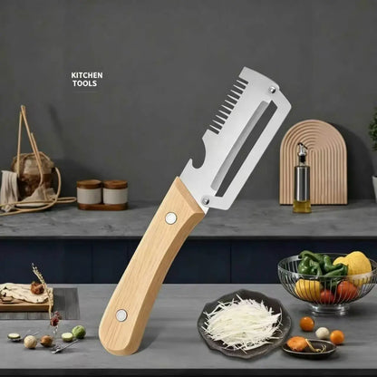 Multi-Functional Vegetable Peeler Set with Ultra-Sharp Stainless Steel Blade and Wooden Handle, Includes Bottle Opener - Ideal for Peeling Fruits and Vegetables (2 Pieces)