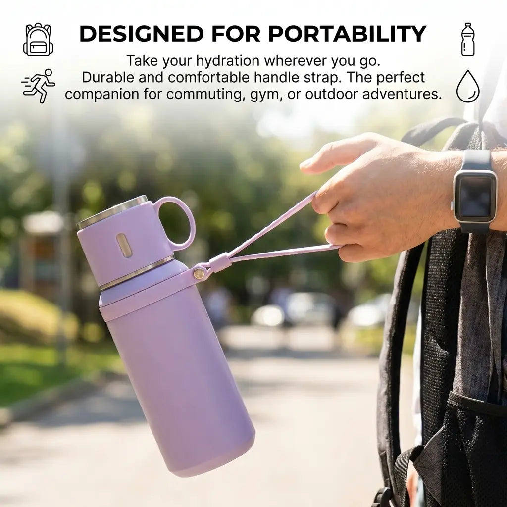 316 Stainless Steel Insulated Water Bottle - 600ml Airtight Vacuum Flask with 24-Hour Cold and 10-Hour Hot Retention, Leakproof Lid, Portable for Beverages and Travel