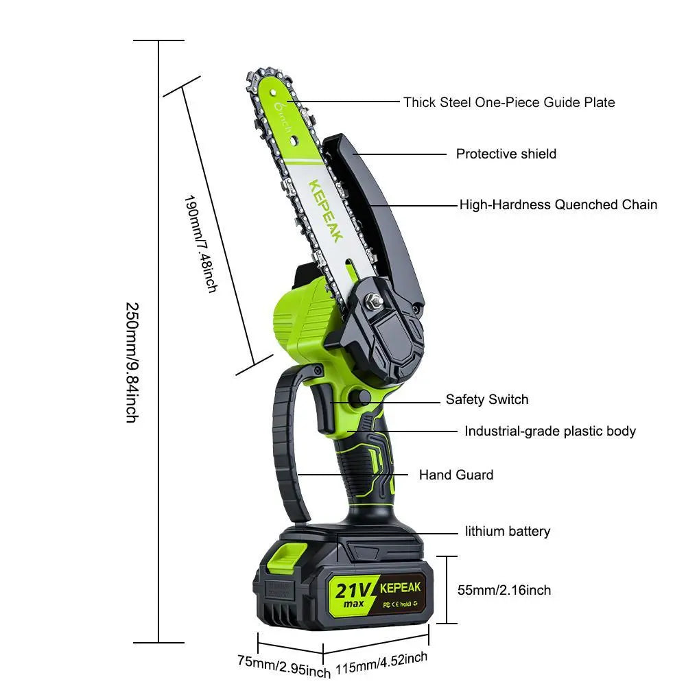 Cordless Mini Chainsaw 6 Inch with Battery and Charger, Portable Electric Handheld Chain Saw for Tree Trimming and Wood Cutting
