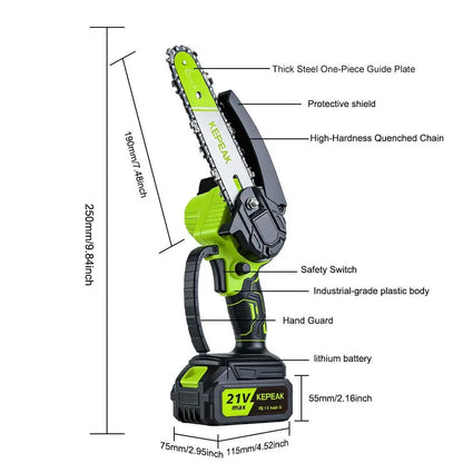 Cordless Mini Chainsaw 6 Inch with Battery and Charger, Portable Electric Handheld Chain Saw for Tree Trimming and Wood Cutting
