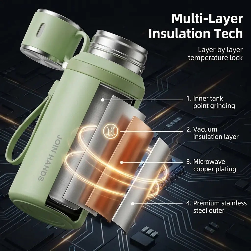 316 Stainless Steel Insulated Water Bottle - 600ml Airtight Vacuum Flask with 24-Hour Cold and 10-Hour Hot Retention, Leakproof Lid, Portable for Beverages and Travel
