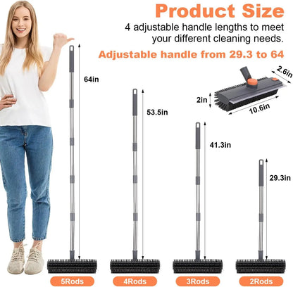 Professional 3-in-1 Heavy Duty Floor Scrub Brush with Long Handle, 360° Rotating Design, Stiff Bristles, Squeegee, and Tweezer for Deep Cleaning of Bathroom, Shower, Tile, Grout, Patio, Deck, Garage, and Kitchen Floors