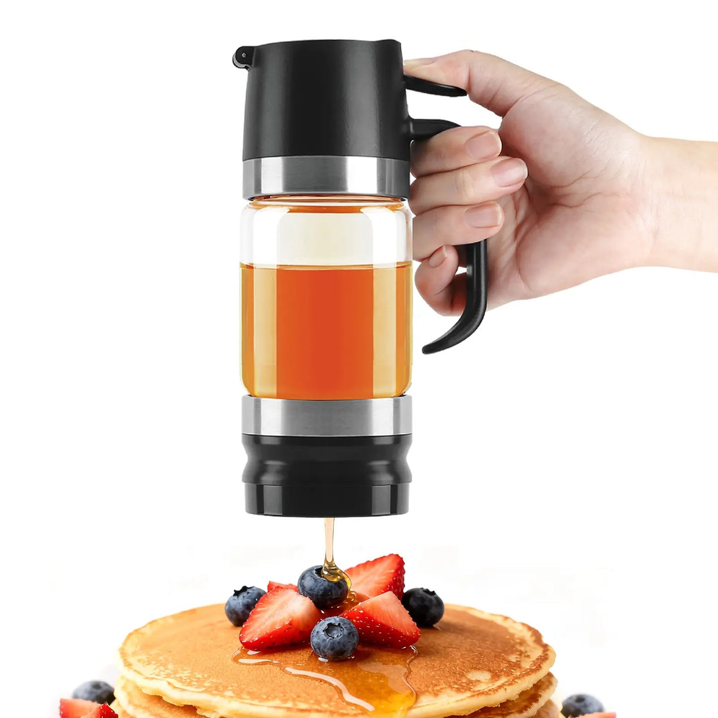 Aelga Glass Honey Dispenser Kitchen Items No Drip No Mess Leak-Free Design with Handle for Maple Syrup Maintains Freshness Easy to Clean Refill Perfect for Everyday Use Summervibes