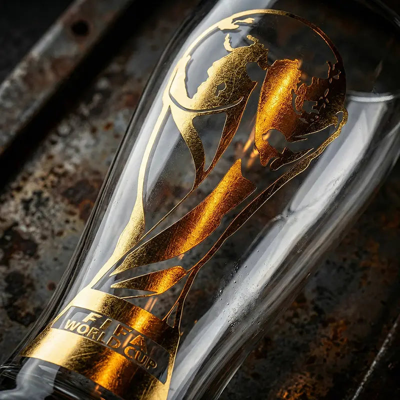 FIFA World Cup 2026 Premium Glass Set - Gold-Rimmed Trophy Design for Gifting, Home Use, and Barware - Reusable Bottles and Mugs