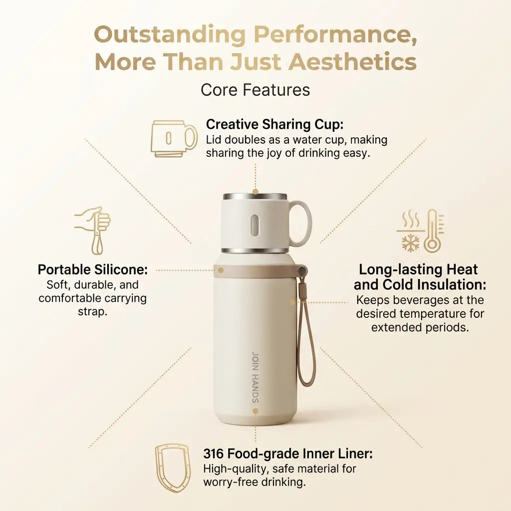 316 Stainless Steel Insulated Water Bottle - 600ml Airtight Vacuum Flask with 24-Hour Cold and 10-Hour Hot Retention, Leakproof Lid, Portable for Beverages and Travel