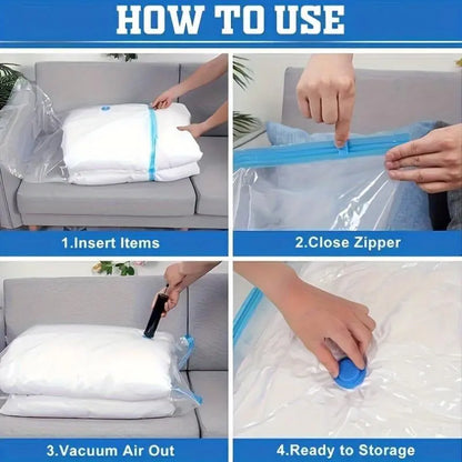 5-Pack Reusable Sealed Rectangular Plastic Space Saver Vacuum Storage Bags with Hand Pump, Zip Closure - No Power Needed Organizer for Clothes, Blankets - Vacuum Bags for Travel, Home Decluttering,Summervibes
