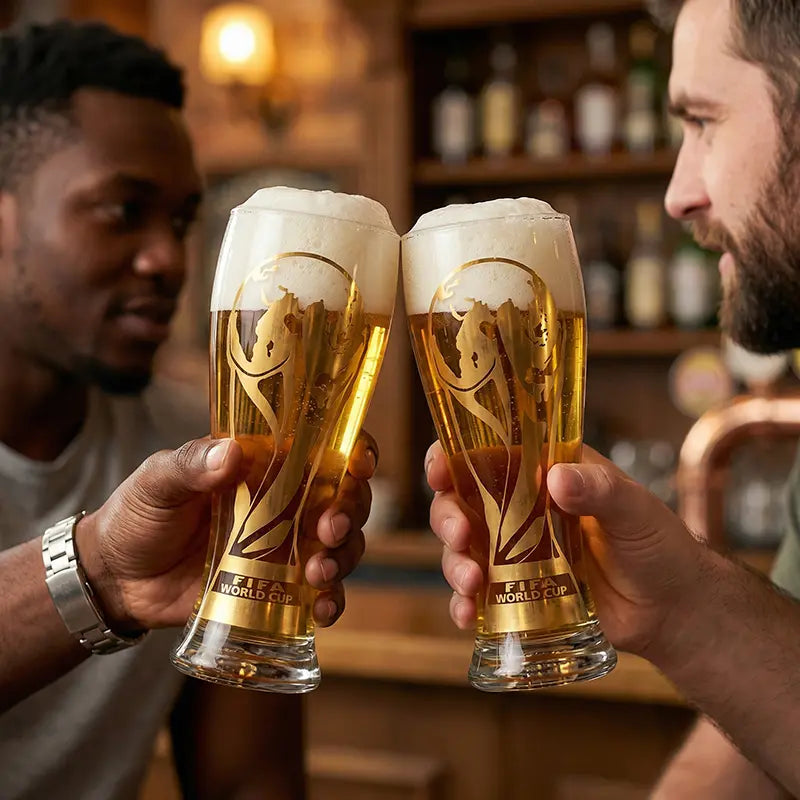 FIFA World Cup 2026 Premium Glass Set - Gold-Rimmed Trophy Design for Gifting, Home Use, and Barware - Reusable Bottles and Mugs