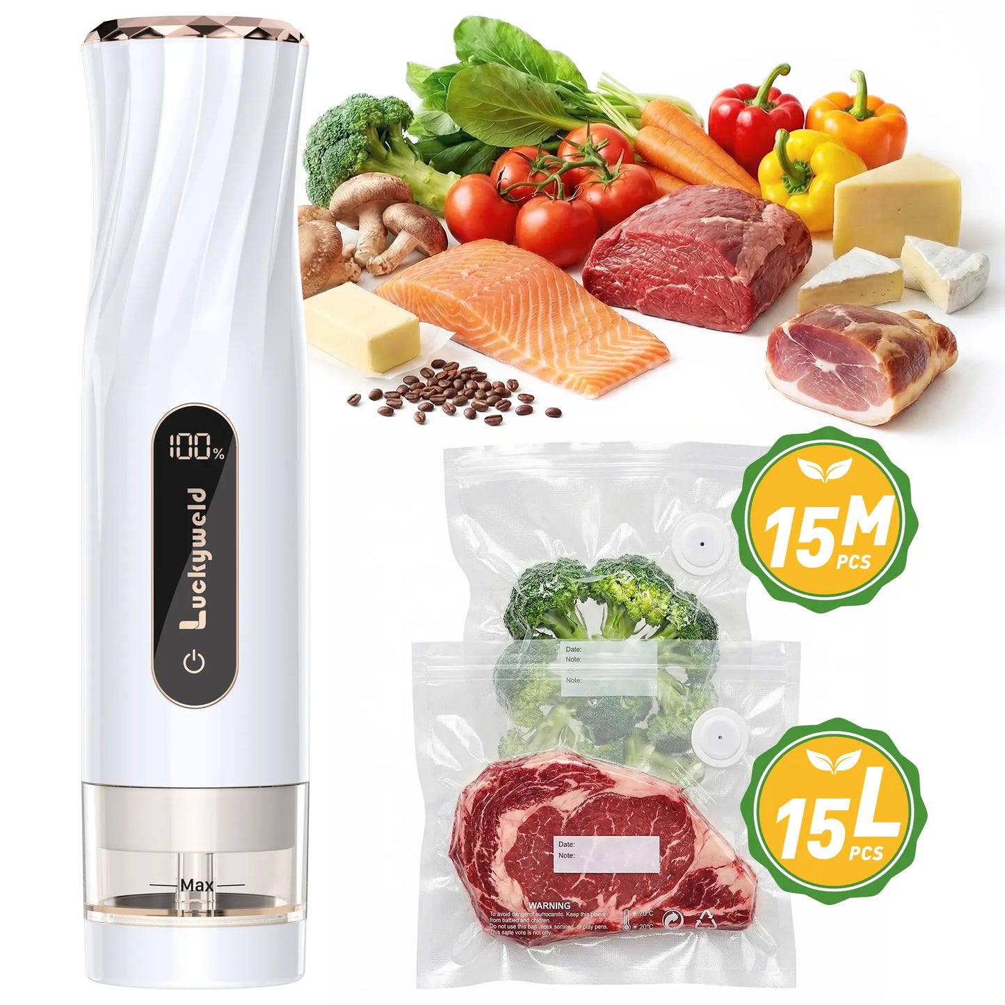 Vacuum Sealer for Food with Visual Water Storage Tank, Handheld Saver Vacuum Sealer Machine with 30 Reusable Bags for 5X Preservation & Fresh #Summervibes