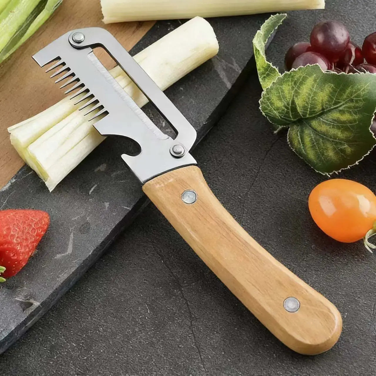 Multi-Functional Vegetable Peeler Set with Ultra-Sharp Stainless Steel Blade and Wooden Handle, Includes Bottle Opener - Ideal for Peeling Fruits and Vegetables (2 Pieces)