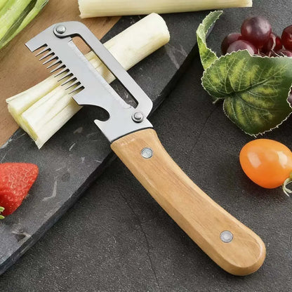 Multi-Functional Vegetable Peeler Set with Ultra-Sharp Stainless Steel Blade and Wooden Handle, Includes Bottle Opener - Ideal for Peeling Fruits and Vegetables (2 Pieces)