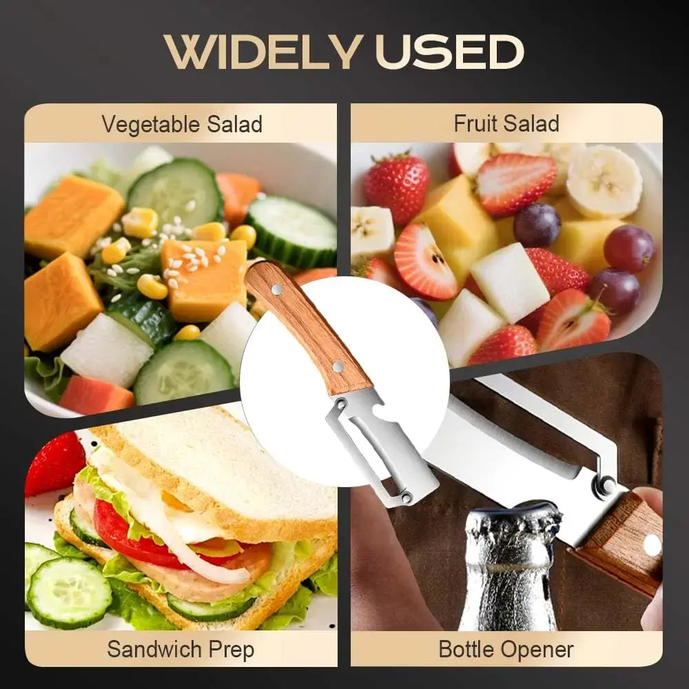 Multi-Functional Vegetable Peeler Set with Ultra-Sharp Stainless Steel Blade and Wooden Handle, Includes Bottle Opener - Ideal for Peeling Fruits and Vegetables (2 Pieces)