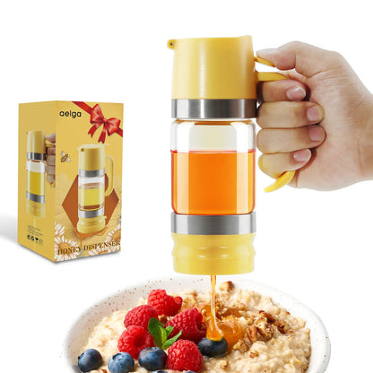 Aelga Glass Honey Dispenser Kitchen Items No Drip No Mess Leak-Free Design with Handle for Maple Syrup Maintains Freshness Easy to Clean Refill Perfect for Everyday Use Summervibes