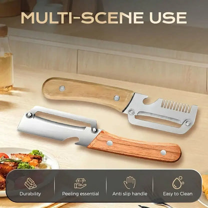 Multi-Functional Vegetable Peeler Set with Ultra-Sharp Stainless Steel Blade and Wooden Handle, Includes Bottle Opener - Ideal for Peeling Fruits and Vegetables (2 Pieces)
