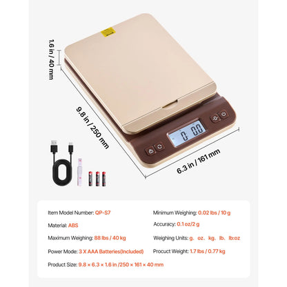 【Summervibes】Vevor Digital Shipping Postal Scale, 0.1 Oz High Accuracy, 88 Lbs Postal Scale with Hold/Tare/Auto-Off Function, Flip Holder Design & Easy Calibration, Fit for Home and Office Use, Battery Included