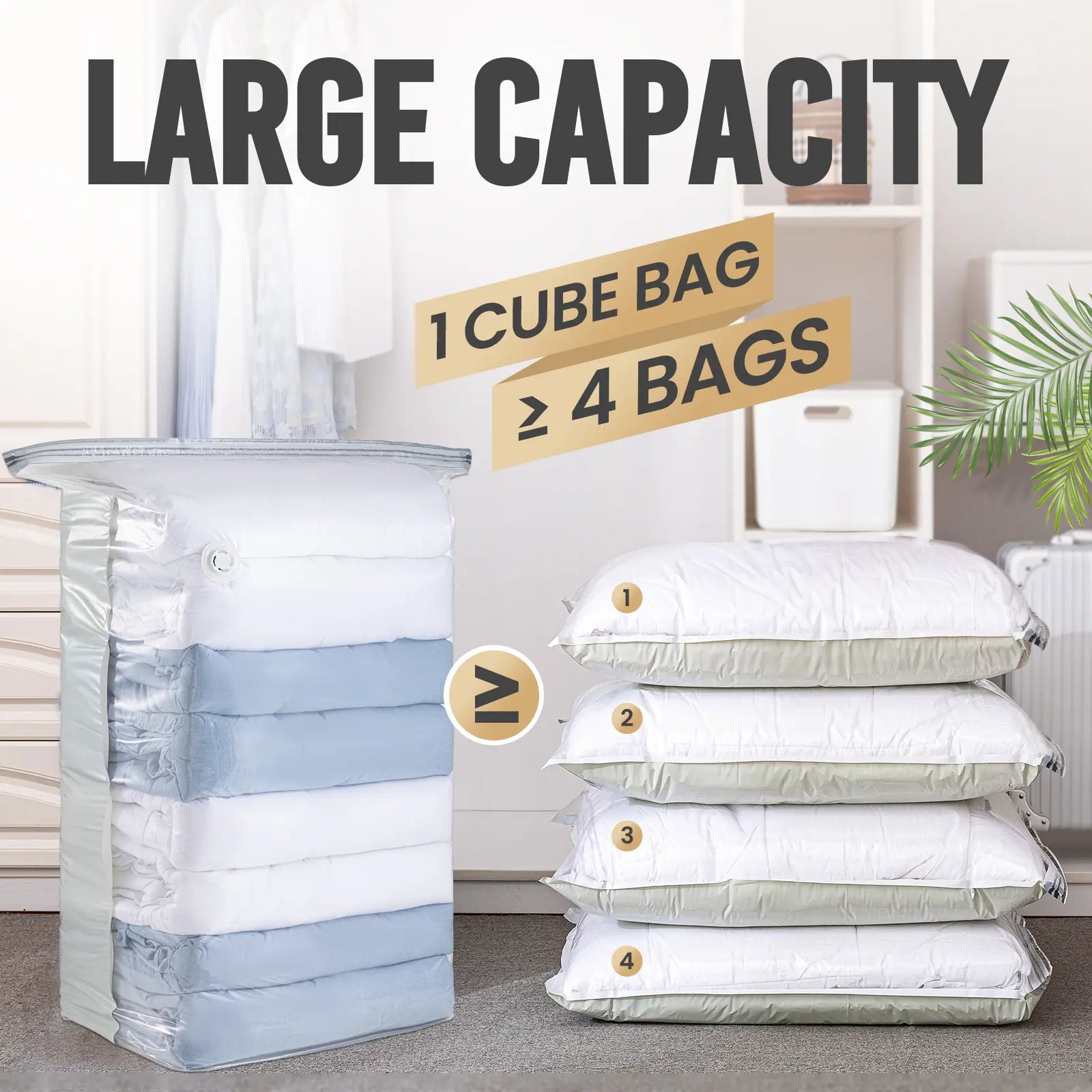 [Summervibes]Taili Cube Vacuum Storage Bags, Extra Large 4-6 Pack for Clothes Beddings, Space Saver, Space Saver Bag, Compression Bag , Vacuum Sealer Bag for Comforters Blankets Duvet, Closet Organizer