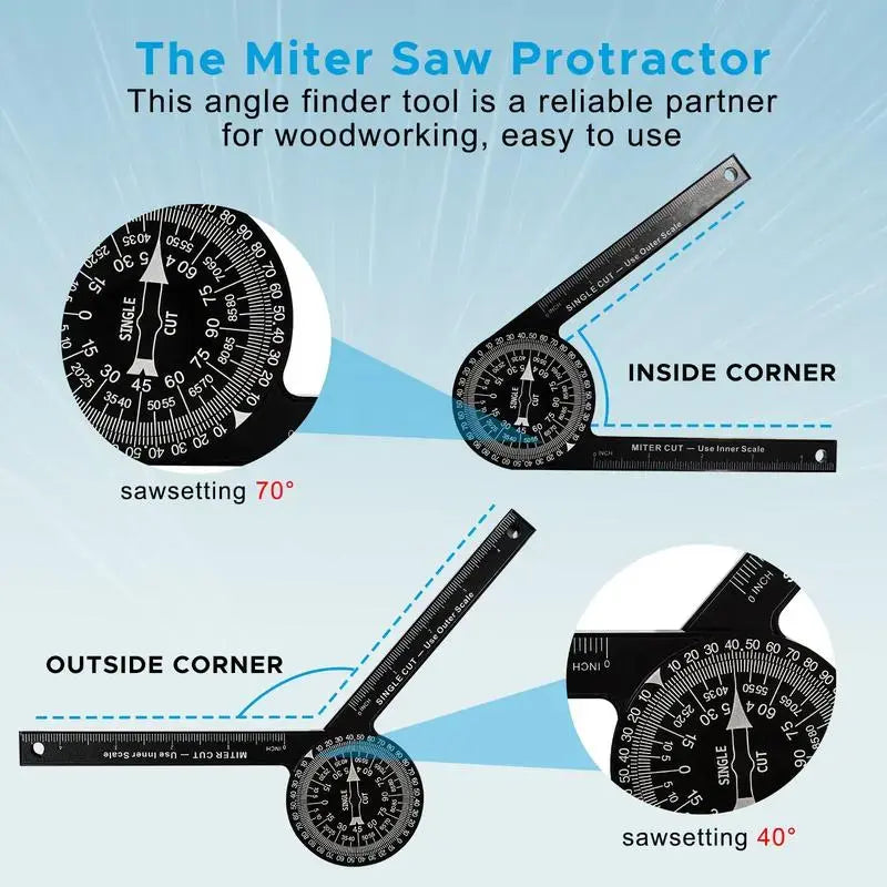 7-Inch Miter Saw Protractor, Aluminum Measuring Tool with Precision Laser-Engraved Scale & Accurate Teflon Mechanism, Multi-Industry Use for Woodworking & Construction, Ideal for Crown Molding