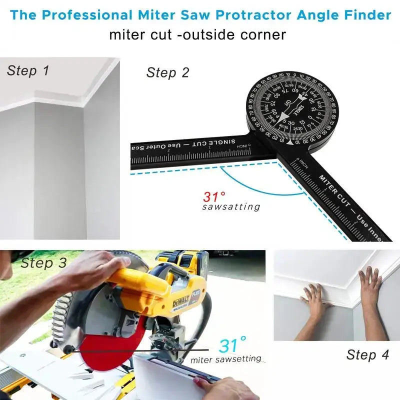 7-Inch Miter Saw Protractor, Aluminum Measuring Tool with Precision Laser-Engraved Scale & Accurate Teflon Mechanism, Multi-Industry Use for Woodworking & Construction, Ideal for Crown Molding