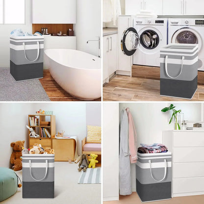 3 Pack Large Laundry Basket Hamper, Waterproof Freestanding Clothes Organizer with Reinforced Extended Handles, Collapsible Tall Dirty Clothes Hamper for Bedroom, Bathroom, Dorm, Towels & Toys (Grey)