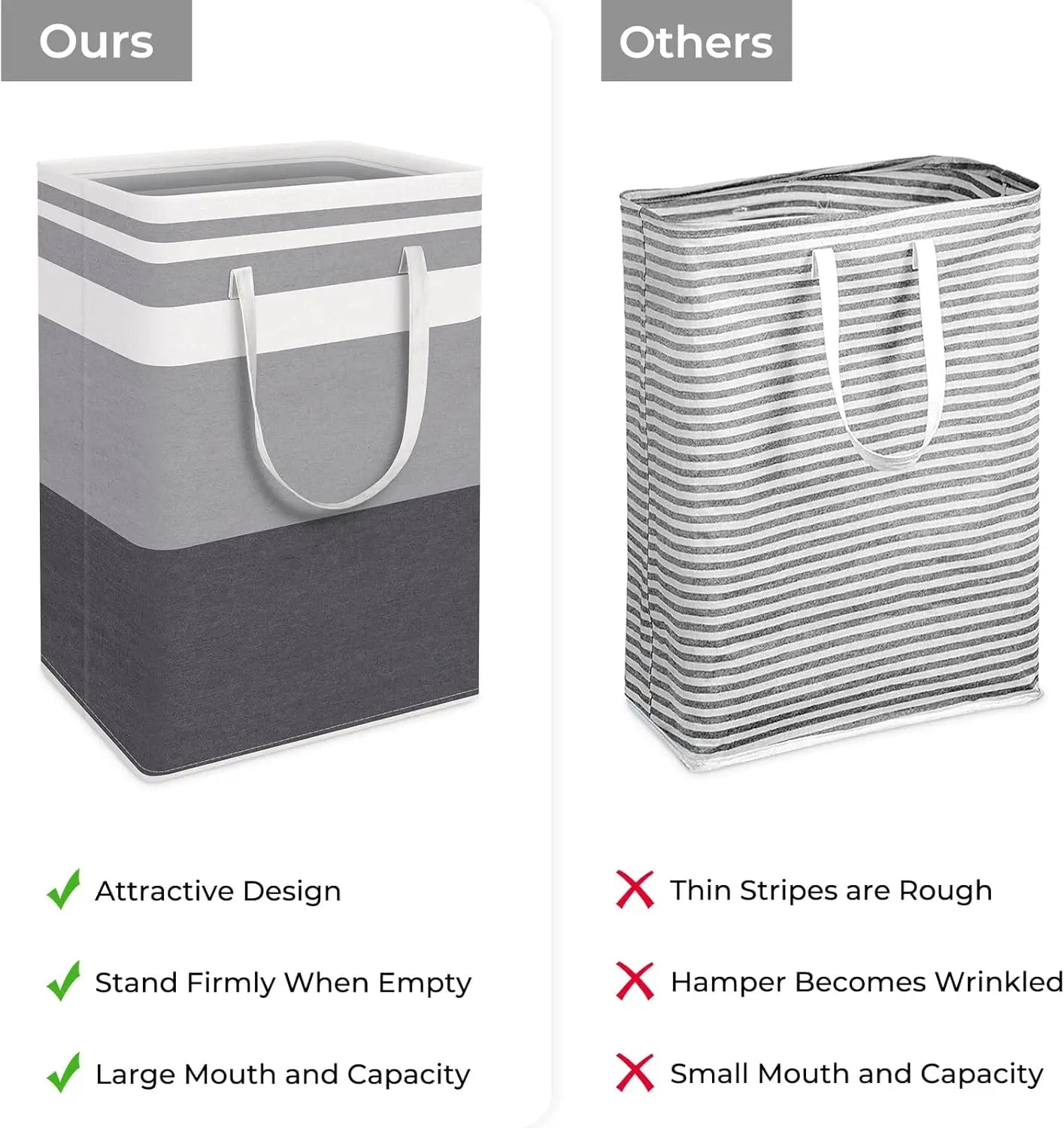 3 Pack Large Laundry Basket Hamper, Waterproof Freestanding Clothes Organizer with Reinforced Extended Handles, Collapsible Tall Dirty Clothes Hamper for Bedroom, Bathroom, Dorm, Towels & Toys (Grey)