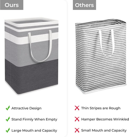 3 Pack Large Laundry Basket Hamper, Waterproof Freestanding Clothes Organizer with Reinforced Extended Handles, Collapsible Tall Dirty Clothes Hamper for Bedroom, Bathroom, Dorm, Towels & Toys (Grey)