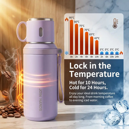 316 Stainless Steel Insulated Water Bottle - 600ml Airtight Vacuum Flask with 24-Hour Cold and 10-Hour Hot Retention, Leakproof Lid, Portable for Beverages and Travel