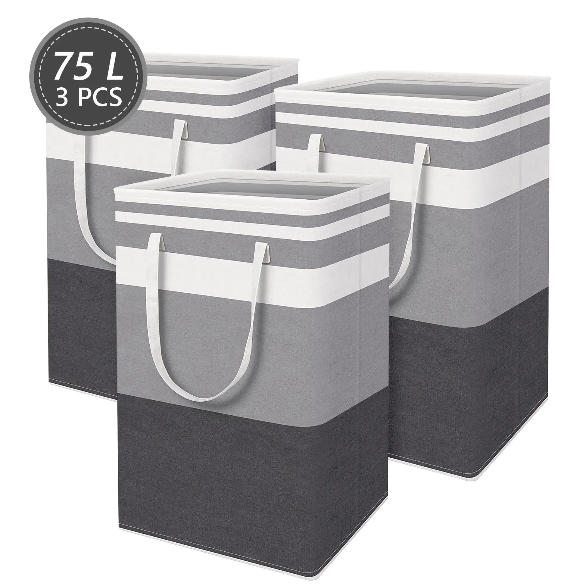 3 Pack Large Laundry Basket Hamper, Waterproof Freestanding Clothes Organizer with Reinforced Extended Handles, Collapsible Tall Dirty Clothes Hamper for Bedroom, Bathroom, Dorm, Towels & Toys (Grey)