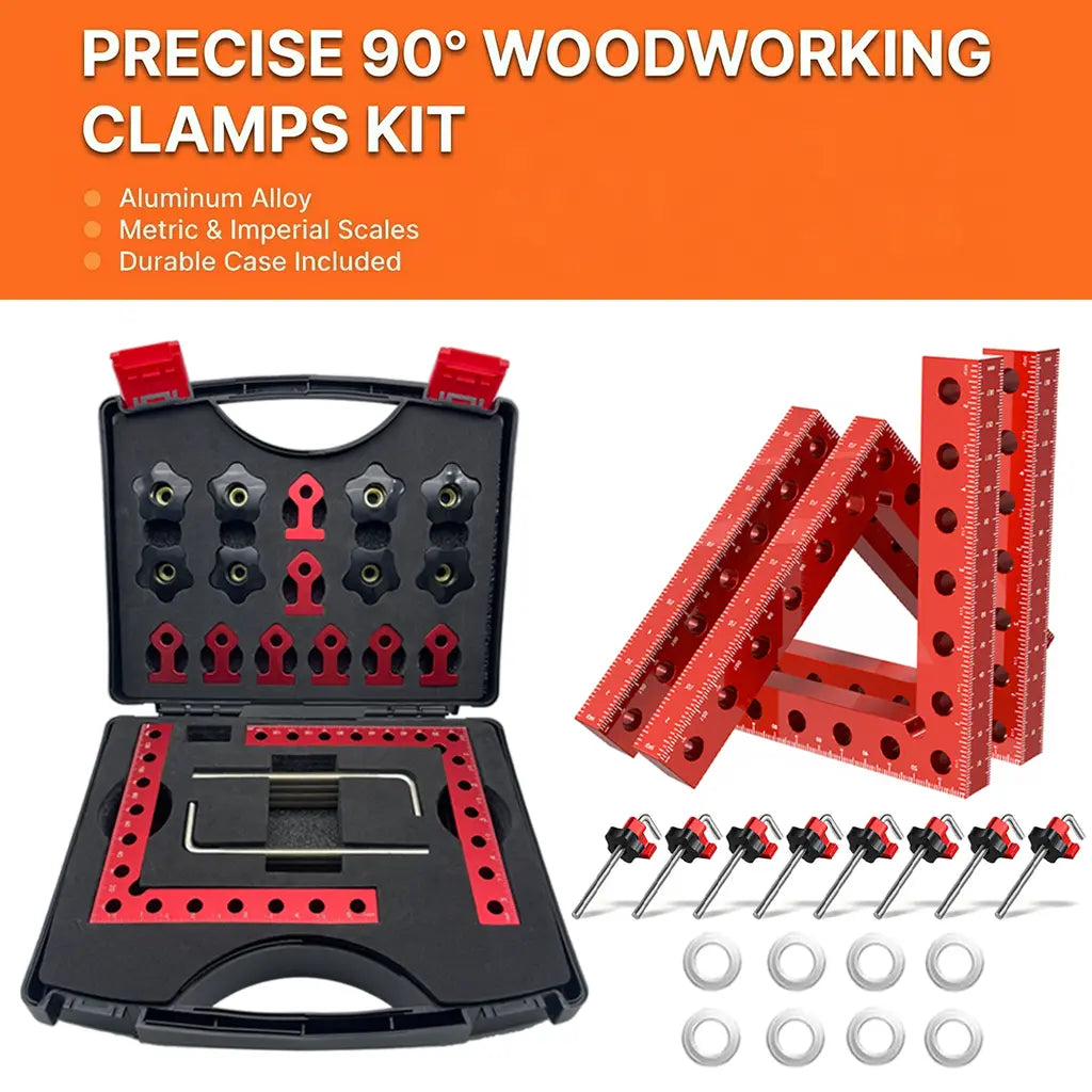 4-Pack Aluminum 90-Degree Corner Clamp Kit (12-Piece Set) | Woodworking Positioning L-Squares for Box, Frame and Cabinet Assembly