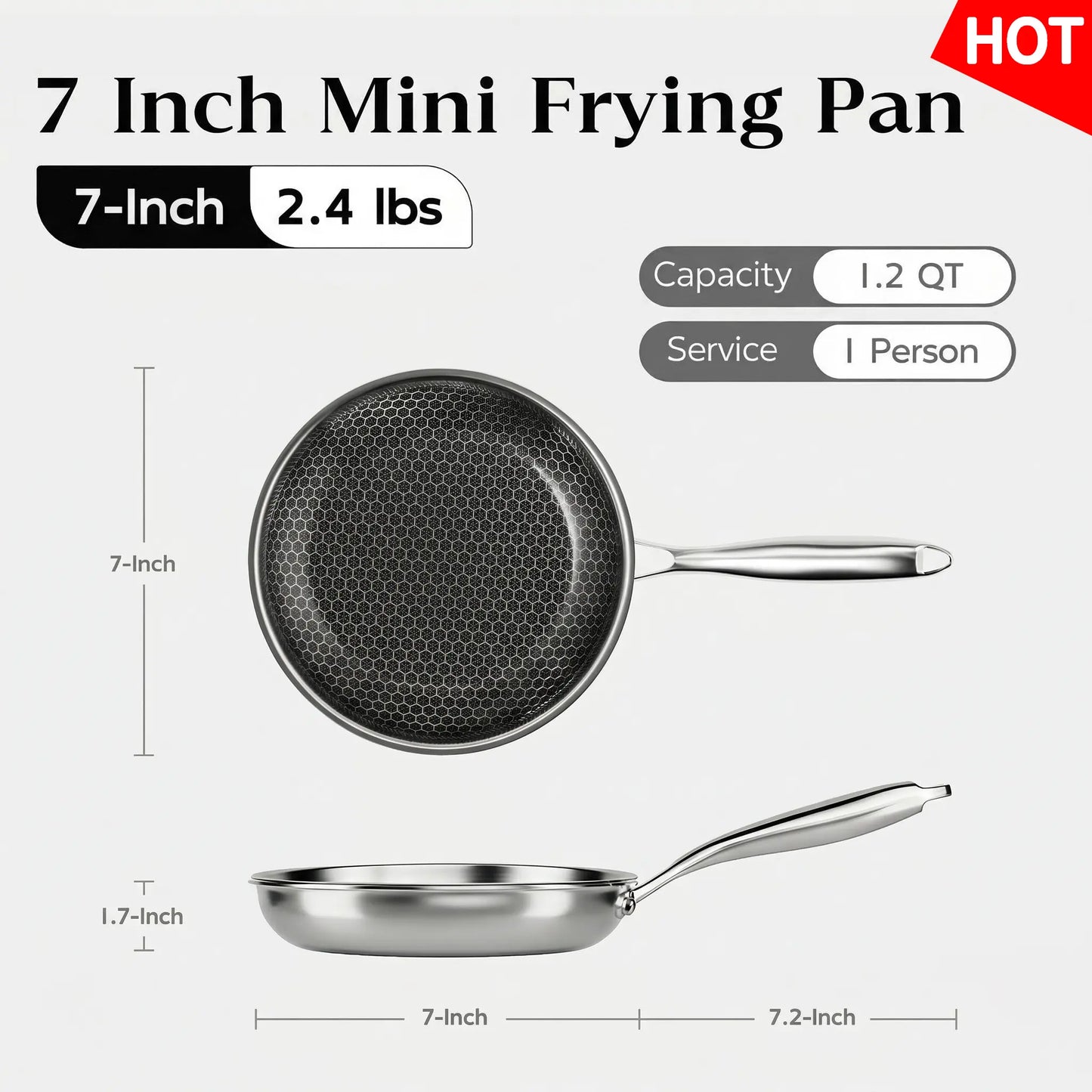 XBM Professional 3-Piece Hybrid Nonstick Cookware Set - Ceramic Honeycomb Skillets (8", 10", 12") - 100% PTFE/PFOA Free, Tri-Ply Stainless Steel, Induction & Oven Safe Wok - Ideal Mother's Day Gift