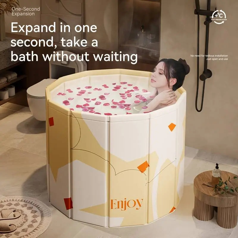 Foldable Portable Bathtub for Adults - Freestanding Thermal Spa Soaking Tub for Home and Outdoor Use, Quick Setup, 31.49" x 25.98