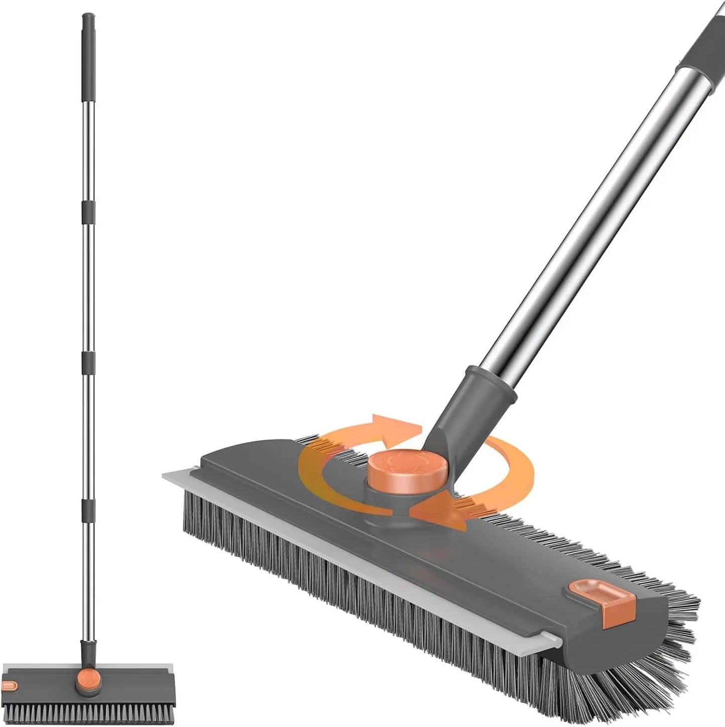 Professional 3-in-1 Heavy Duty Floor Scrub Brush with Long Handle, 360° Rotating Design, Stiff Bristles, Squeegee, and Tweezer for Deep Cleaning of Bathroom, Shower, Tile, Grout, Patio, Deck, Garage, and Kitchen Floors