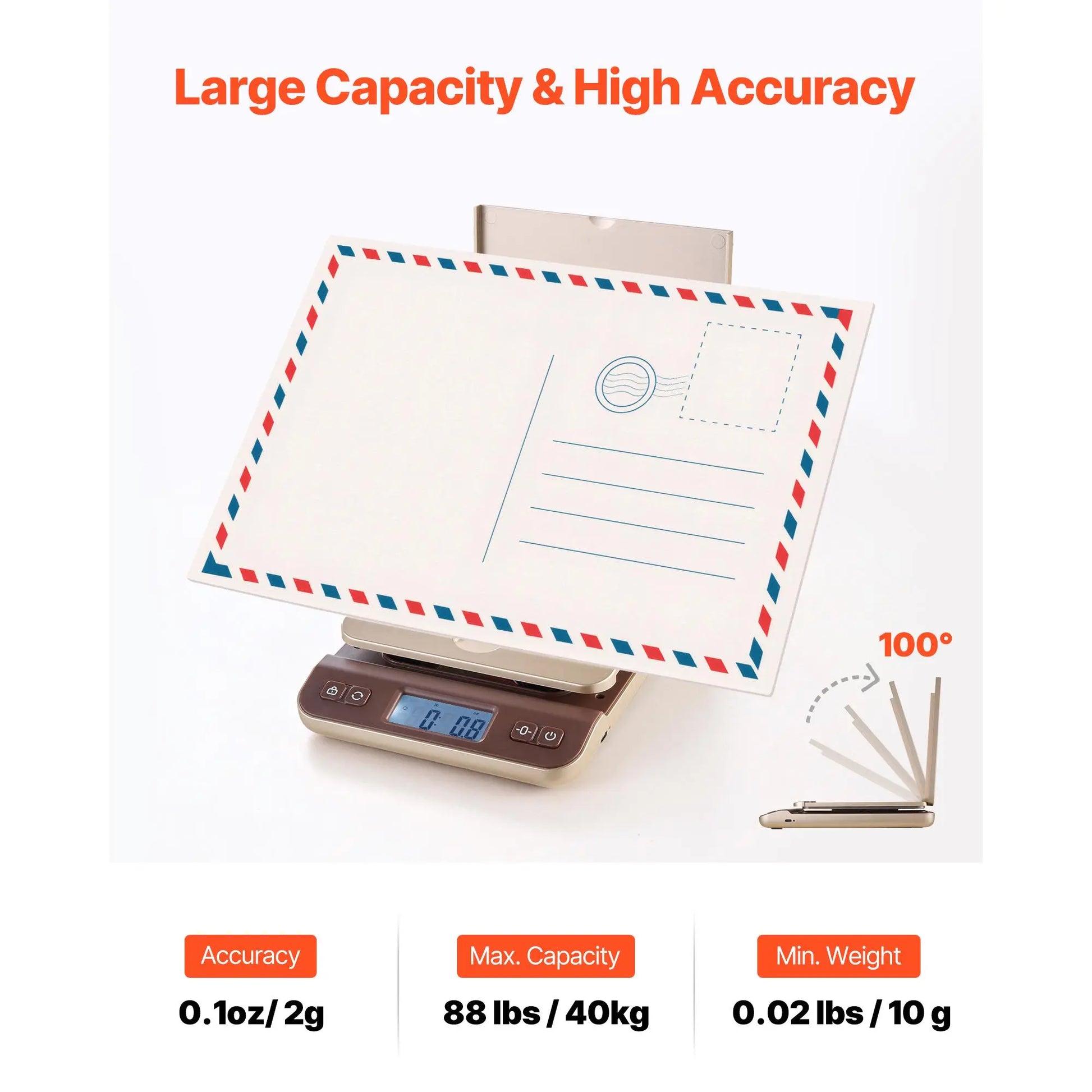 【Summervibes】Vevor Digital Shipping Postal Scale, 0.1 Oz High Accuracy, 88 Lbs Postal Scale with Hold/Tare/Auto-Off Function, Flip Holder Design & Easy Calibration, Fit for Home and Office Use, Battery Included