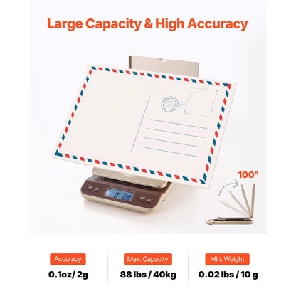 【Summervibes】Vevor Digital Shipping Postal Scale, 0.1 Oz High Accuracy, 88 Lbs Postal Scale with Hold/Tare/Auto-Off Function, Flip Holder Design & Easy Calibration, Fit for Home and Office Use, Battery Included