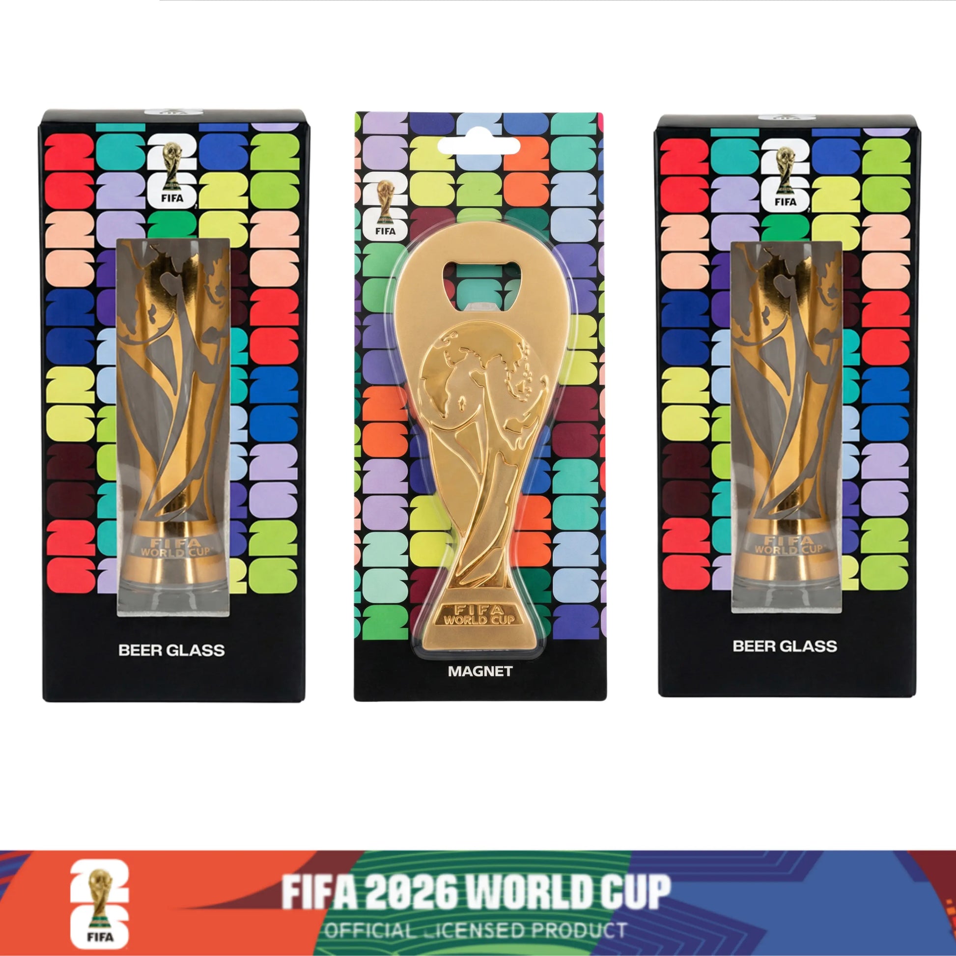 FIFA World Cup 2026 Premium Glass Set - Gold-Rimmed Trophy Design for Gifting, Home Use, and Barware - Reusable Bottles and Mugs