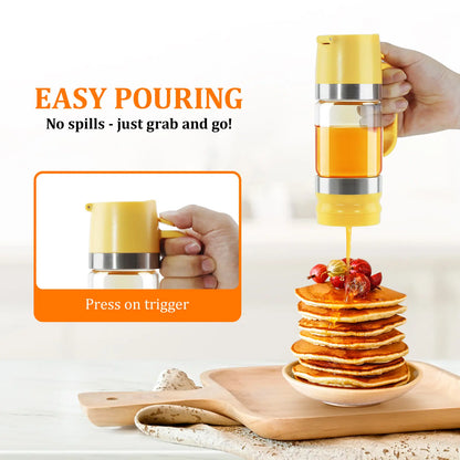 Aelga Glass Honey Dispenser Kitchen Items No Drip No Mess Leak-Free Design with Handle for Maple Syrup Maintains Freshness Easy to Clean Refill Perfect for Everyday Use Summervibes