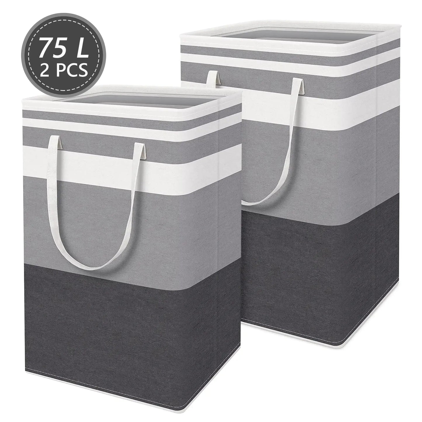 3 Pack Large Laundry Basket Hamper, Waterproof Freestanding Clothes Organizer with Reinforced Extended Handles, Collapsible Tall Dirty Clothes Hamper for Bedroom, Bathroom, Dorm, Towels & Toys (Grey)
