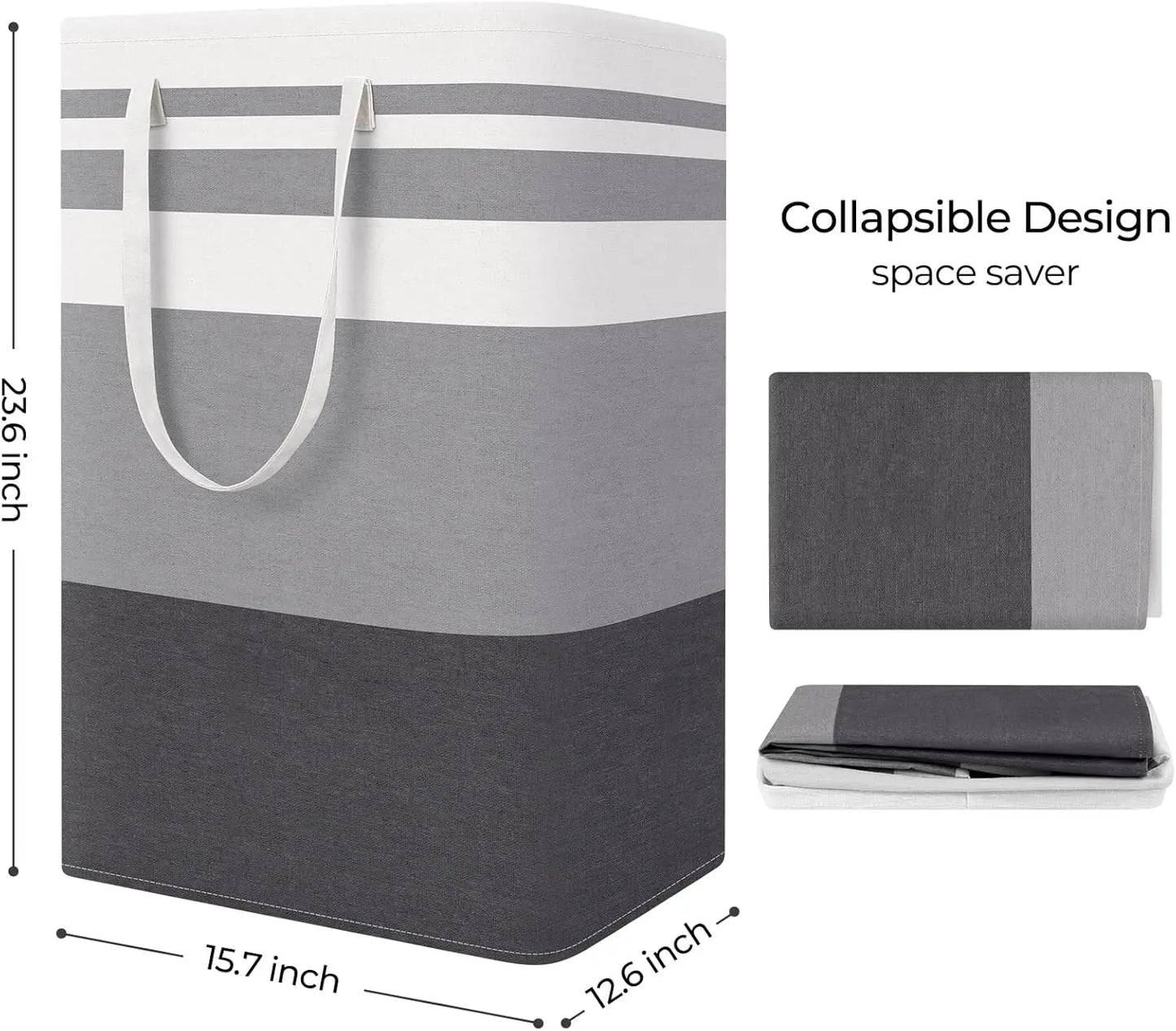 3 Pack Large Laundry Basket Hamper, Waterproof Freestanding Clothes Organizer with Reinforced Extended Handles, Collapsible Tall Dirty Clothes Hamper for Bedroom, Bathroom, Dorm, Towels & Toys (Grey)