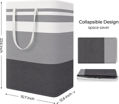 3 Pack Large Laundry Basket Hamper, Waterproof Freestanding Clothes Organizer with Reinforced Extended Handles, Collapsible Tall Dirty Clothes Hamper for Bedroom, Bathroom, Dorm, Towels & Toys (Grey)