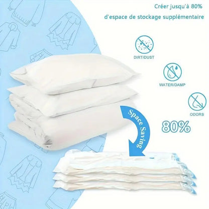 5-Pack Reusable Sealed Rectangular Plastic Space Saver Vacuum Storage Bags with Hand Pump, Zip Closure - No Power Needed Organizer for Clothes, Blankets - Vacuum Bags for Travel, Home Decluttering,Summervibes
