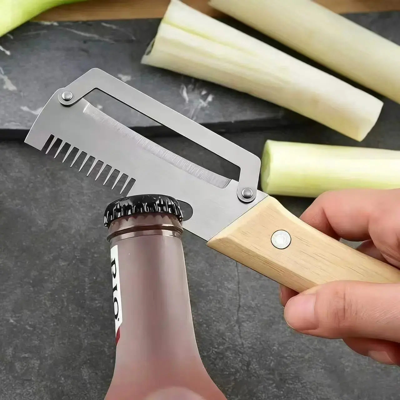Multi-Functional Vegetable Peeler Set with Ultra-Sharp Stainless Steel Blade and Wooden Handle, Includes Bottle Opener - Ideal for Peeling Fruits and Vegetables (2 Pieces)