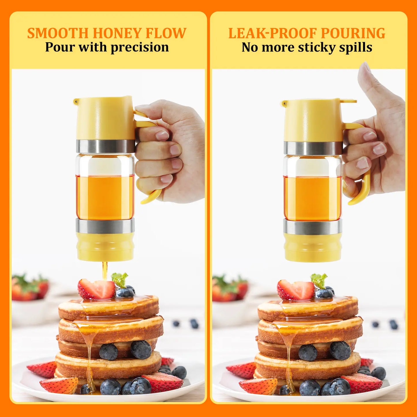 Aelga Glass Honey Dispenser Kitchen Items No Drip No Mess Leak-Free Design with Handle for Maple Syrup Maintains Freshness Easy to Clean Refill Perfect for Everyday Use Summervibes