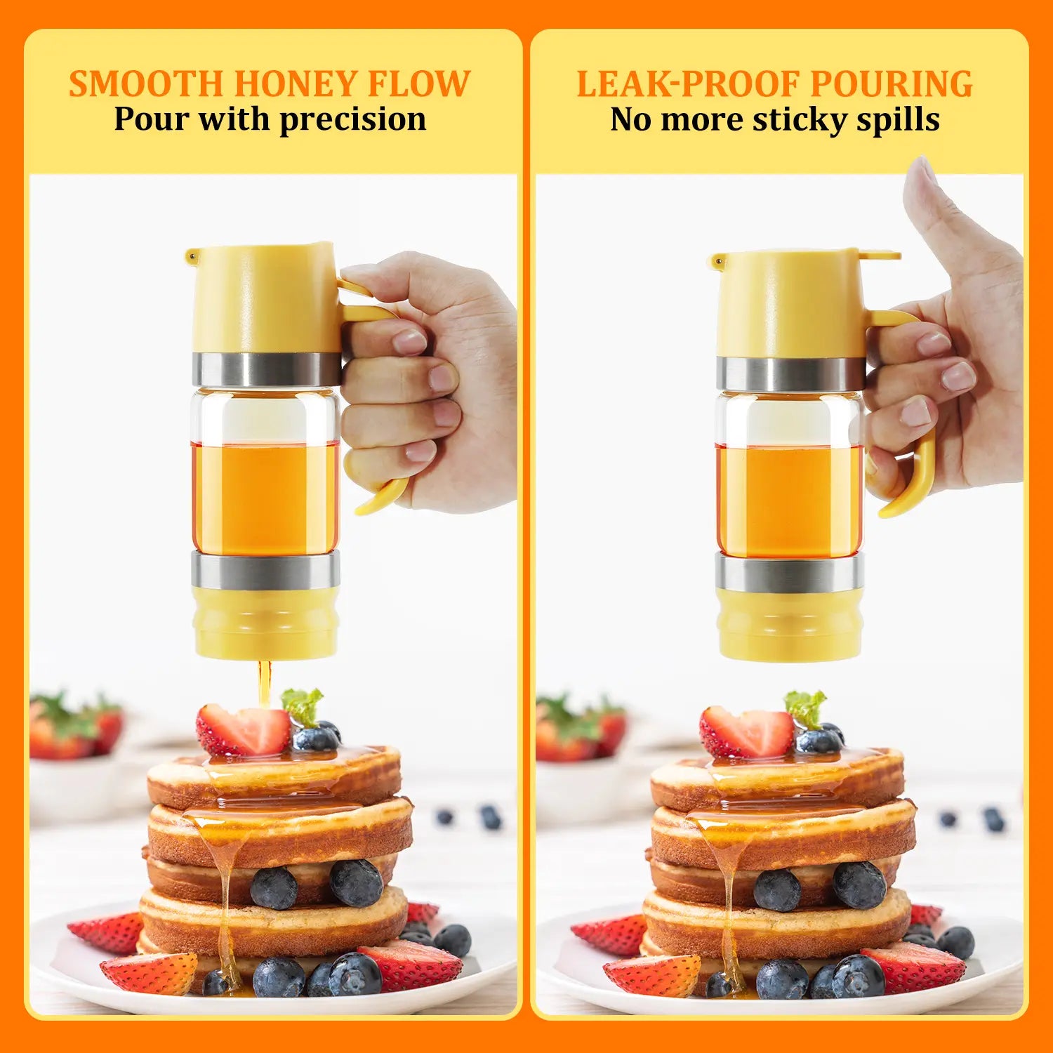 Aelga Glass Honey Dispenser Kitchen Items No Drip No Mess Leak-Free Design with Handle for Maple Syrup Maintains Freshness Easy to Clean Refill Perfect for Everyday Use Summervibes