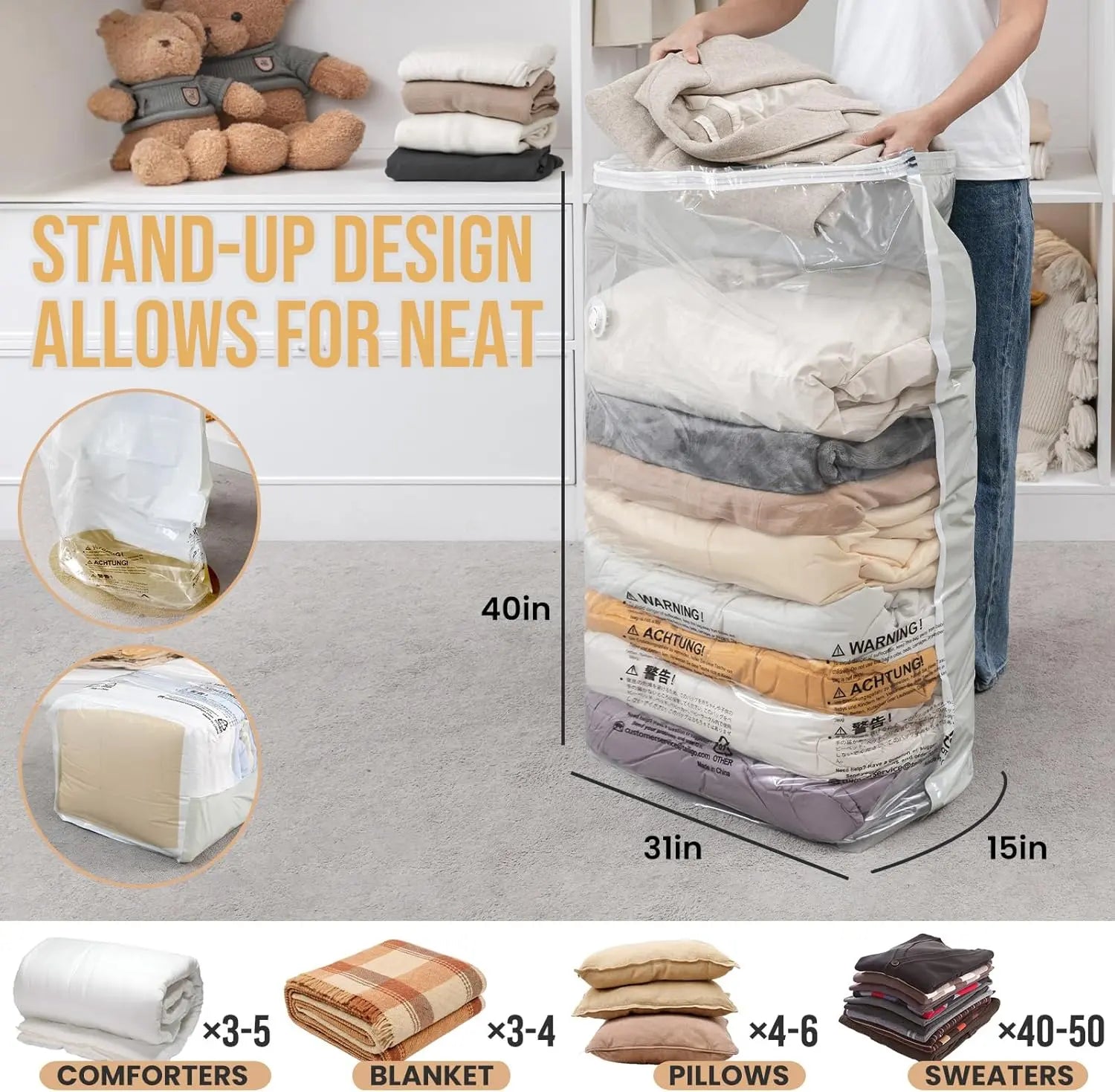 [Summervibes]Taili Cube Vacuum Storage Bags, Extra Large 4-6 Pack for Clothes Beddings, Space Saver, Space Saver Bag, Compression Bag , Vacuum Sealer Bag for Comforters Blankets Duvet, Closet Organizer