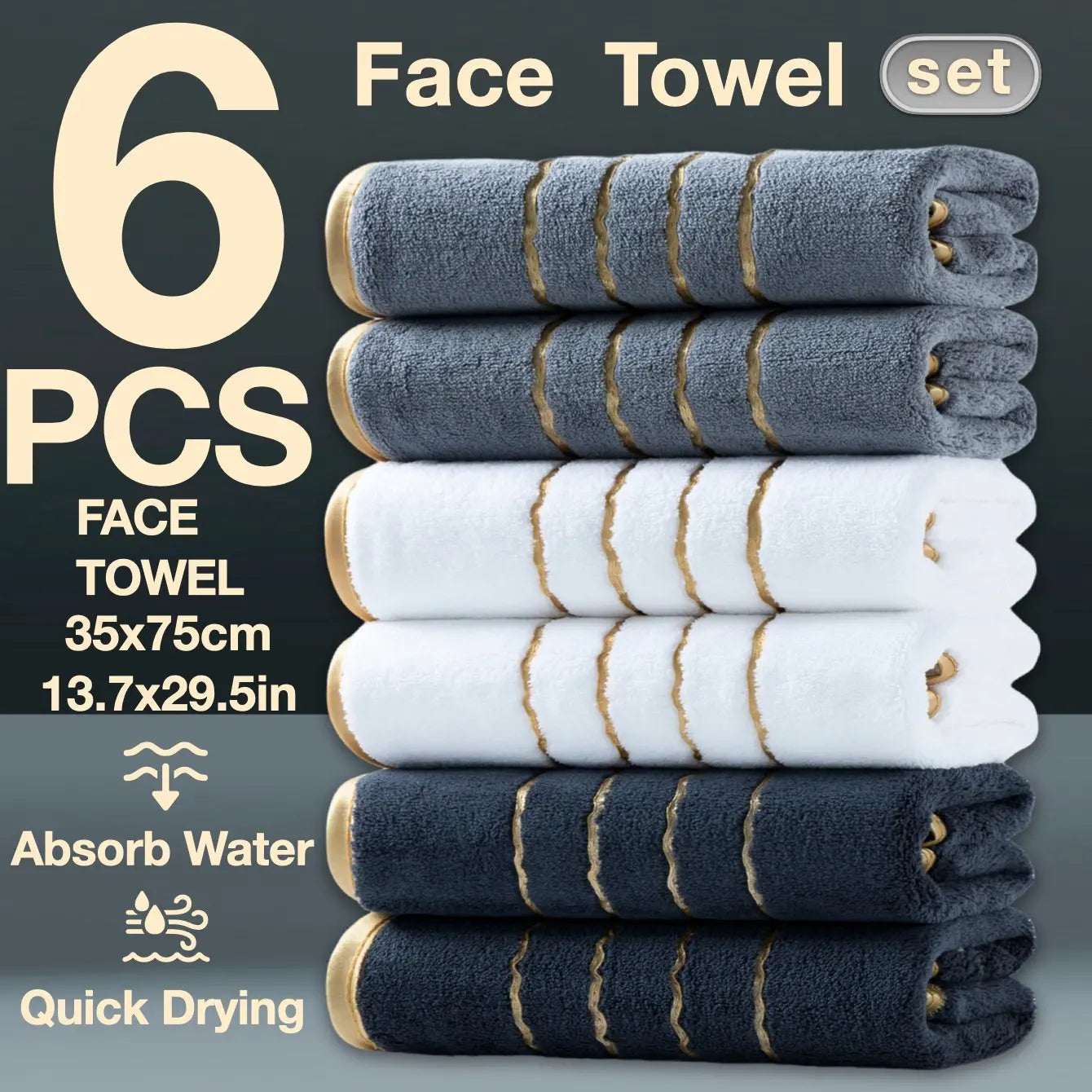 Premium 6-Piece Luxury Bathroom Towel Set - Soft, Absorbent, Quick-Drying Towels with Modern Aesthetic for Home and Spa, Ideal Gift with Superior Color Fastness and Reusability