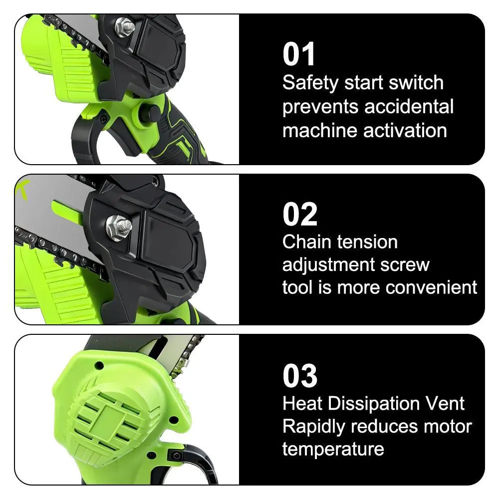 Cordless Mini Chainsaw 6 Inch with Battery and Charger, Portable Electric Handheld Chain Saw for Tree Trimming and Wood Cutting