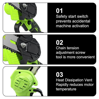 Cordless Mini Chainsaw 6 Inch with Battery and Charger, Portable Electric Handheld Chain Saw for Tree Trimming and Wood Cutting