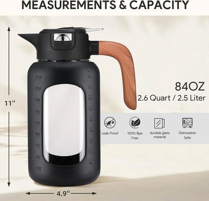 【Olivego】84Oz Borosilicate Glass Pitcher with Lid and Handle, Large Iced Tea & Lemonade Jug for Cold Brew, Juice & Summer Drinks