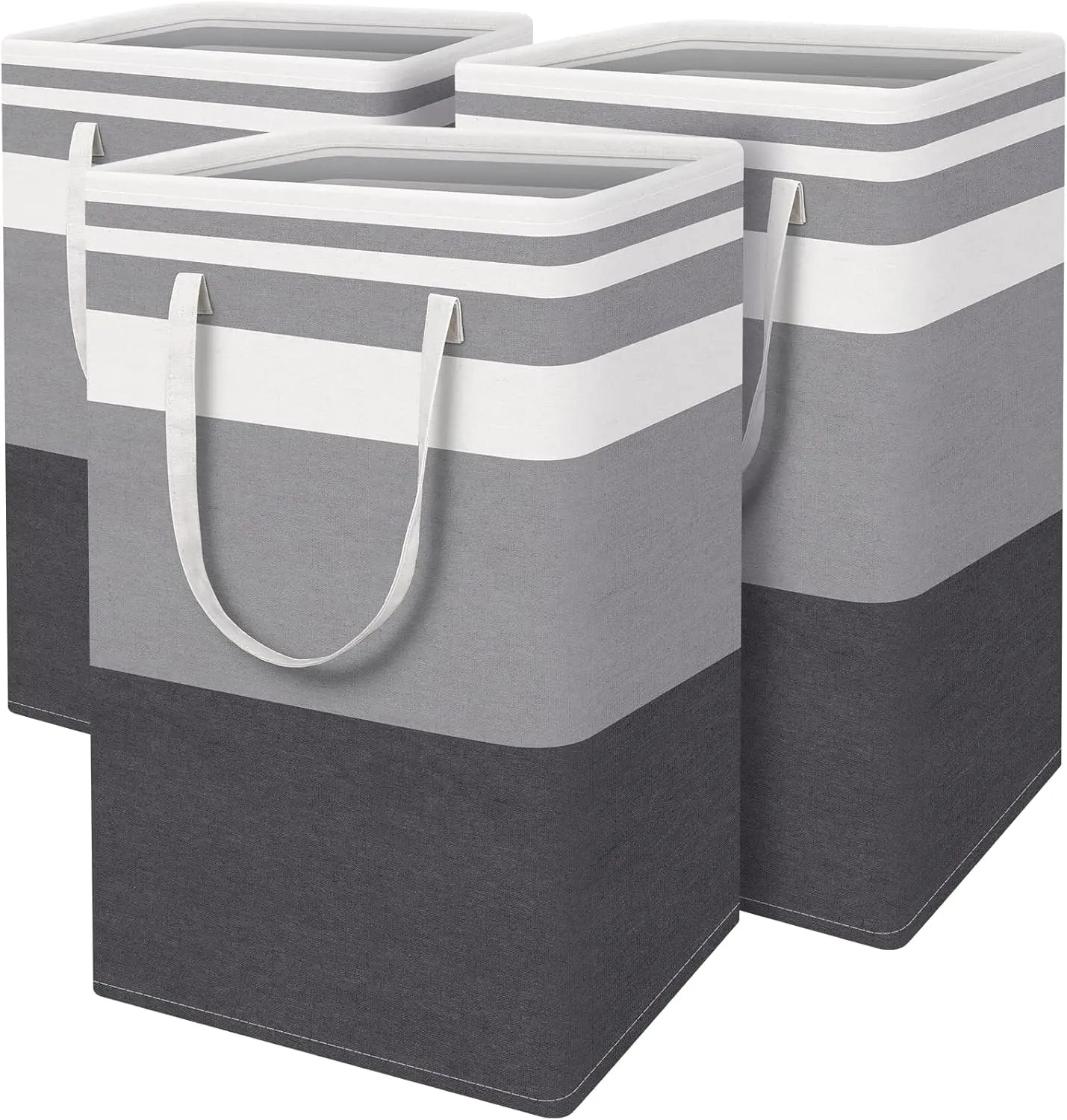 3 Pack Large Laundry Basket Hamper, Waterproof Freestanding Clothes Organizer with Reinforced Extended Handles, Collapsible Tall Dirty Clothes Hamper for Bedroom, Bathroom, Dorm, Towels & Toys (Grey)