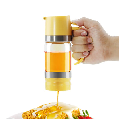 Aelga Glass Honey Dispenser Kitchen Items No Drip No Mess Leak-Free Design with Handle for Maple Syrup Maintains Freshness Easy to Clean Refill Perfect for Everyday Use Summervibes